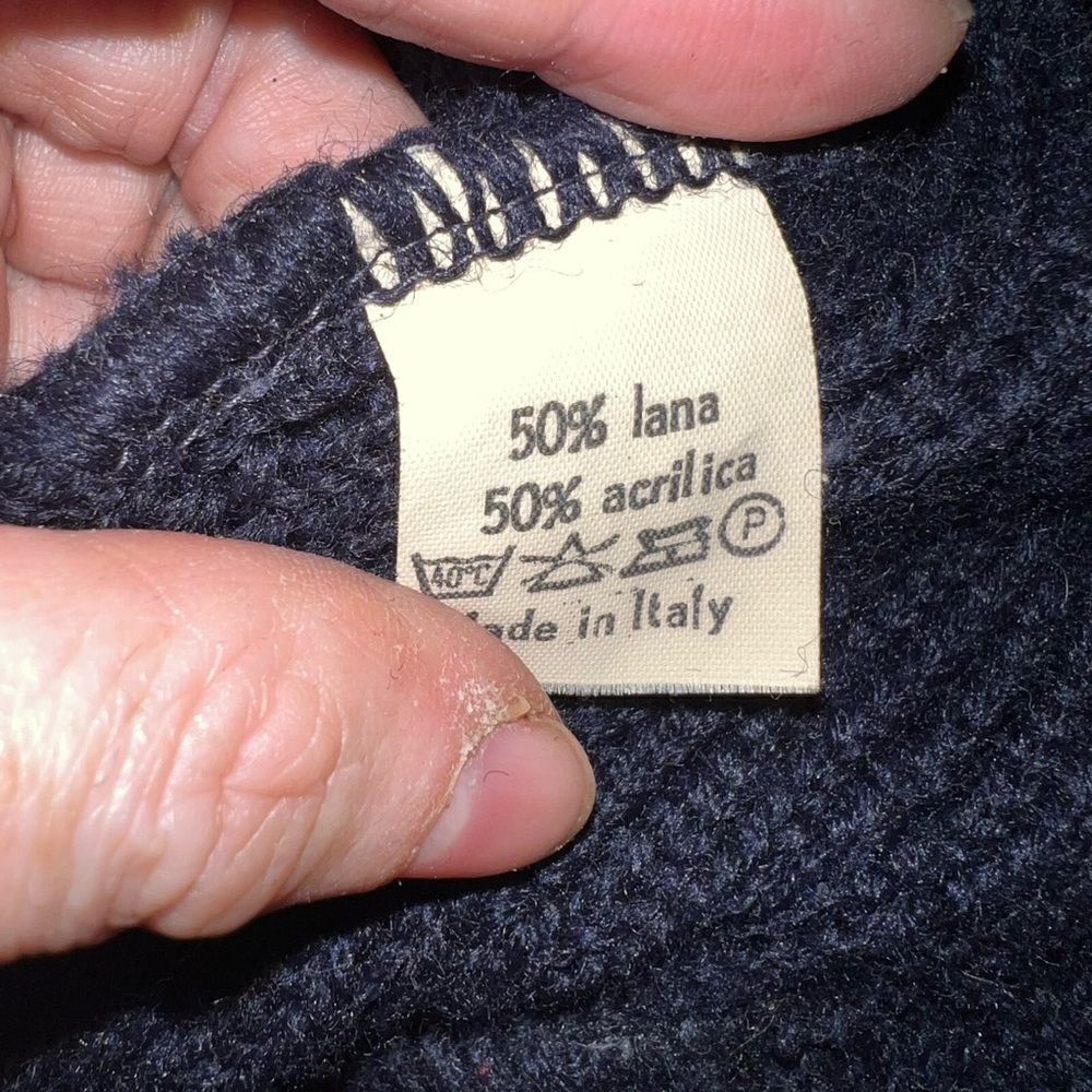 Italian wool men’s sweater jacket, zip up, leather details, pockets - Picture 6 of 7